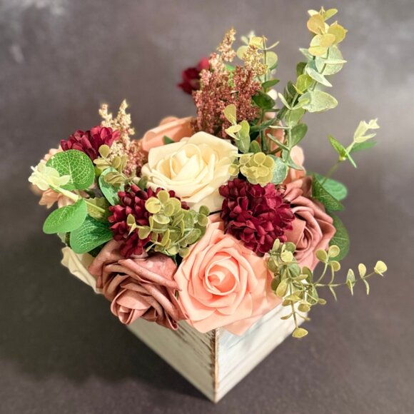 Fall Faux Floral Arrangement in Rustic Wooden Box – Home or Office Decor - Picture 6 of 13